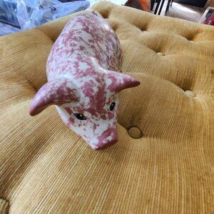 A Pig in ceramic form decorated with rose sponge splatters, A large 8" long x 4"